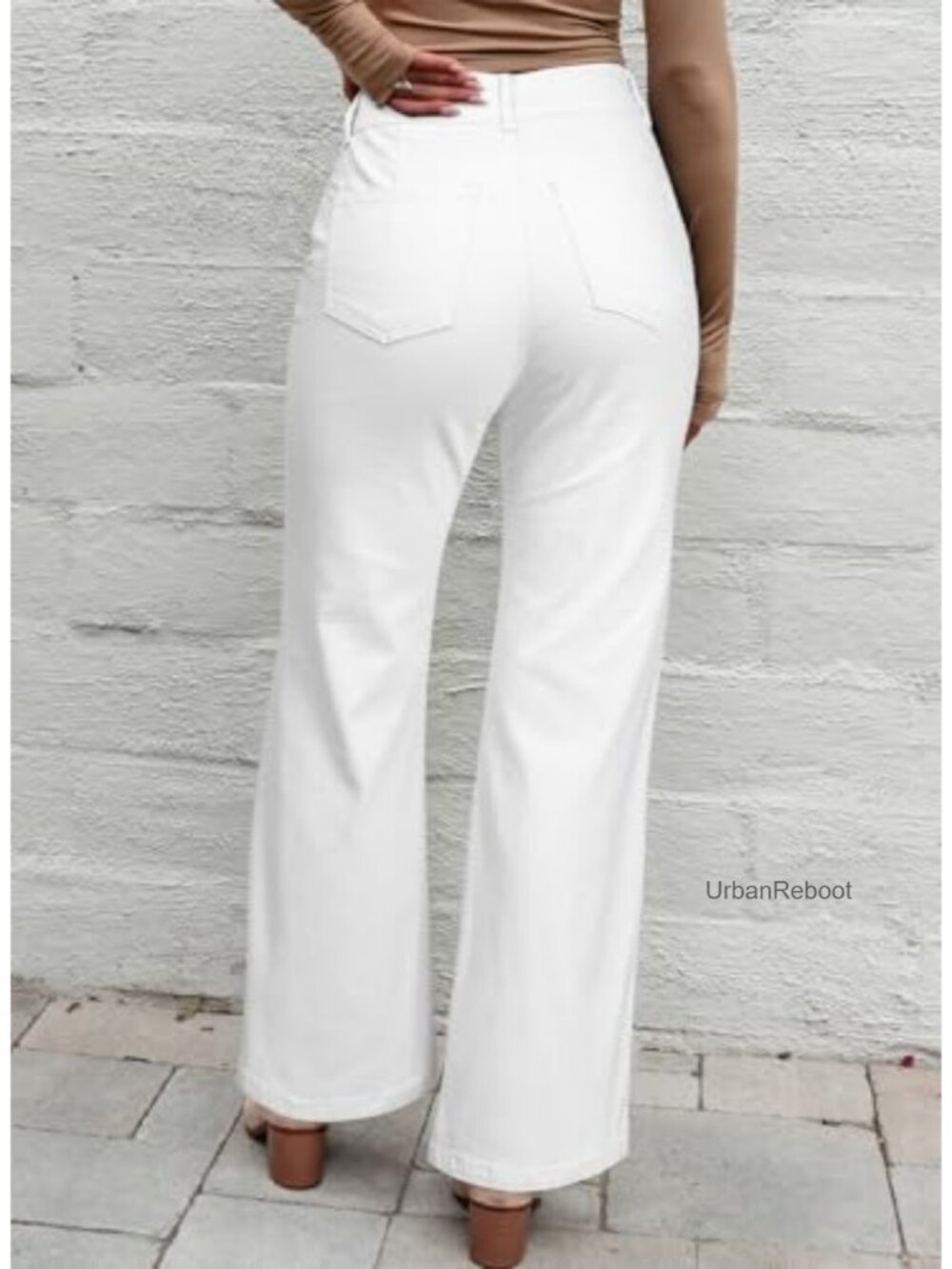 Wide Leg Baggy High Waisted Stretch Denim Pants with Pockets - Picture 3 of 6